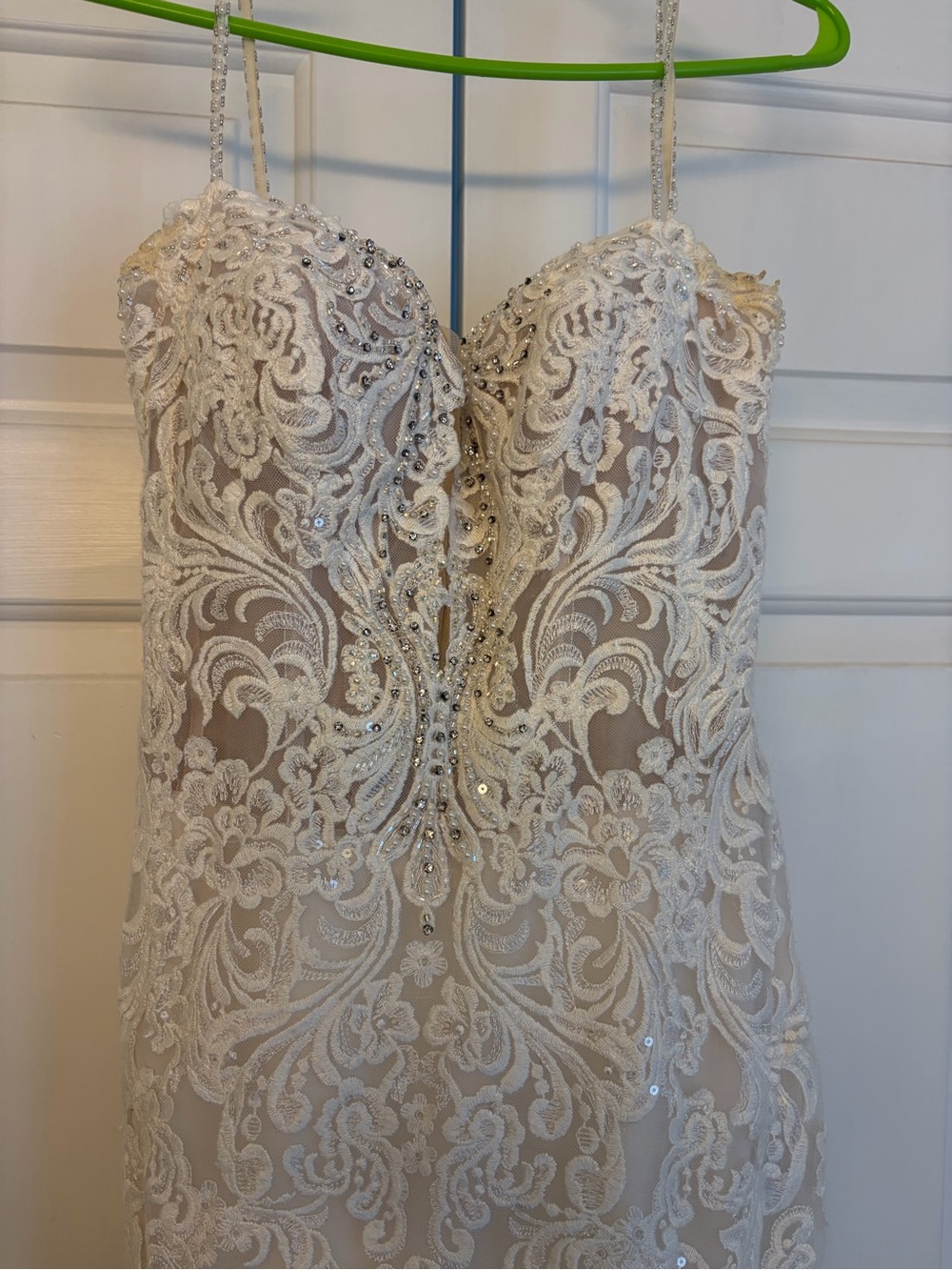 Maggie Sottero Ivory Lace Beaded Spaghetti-Strap Gown